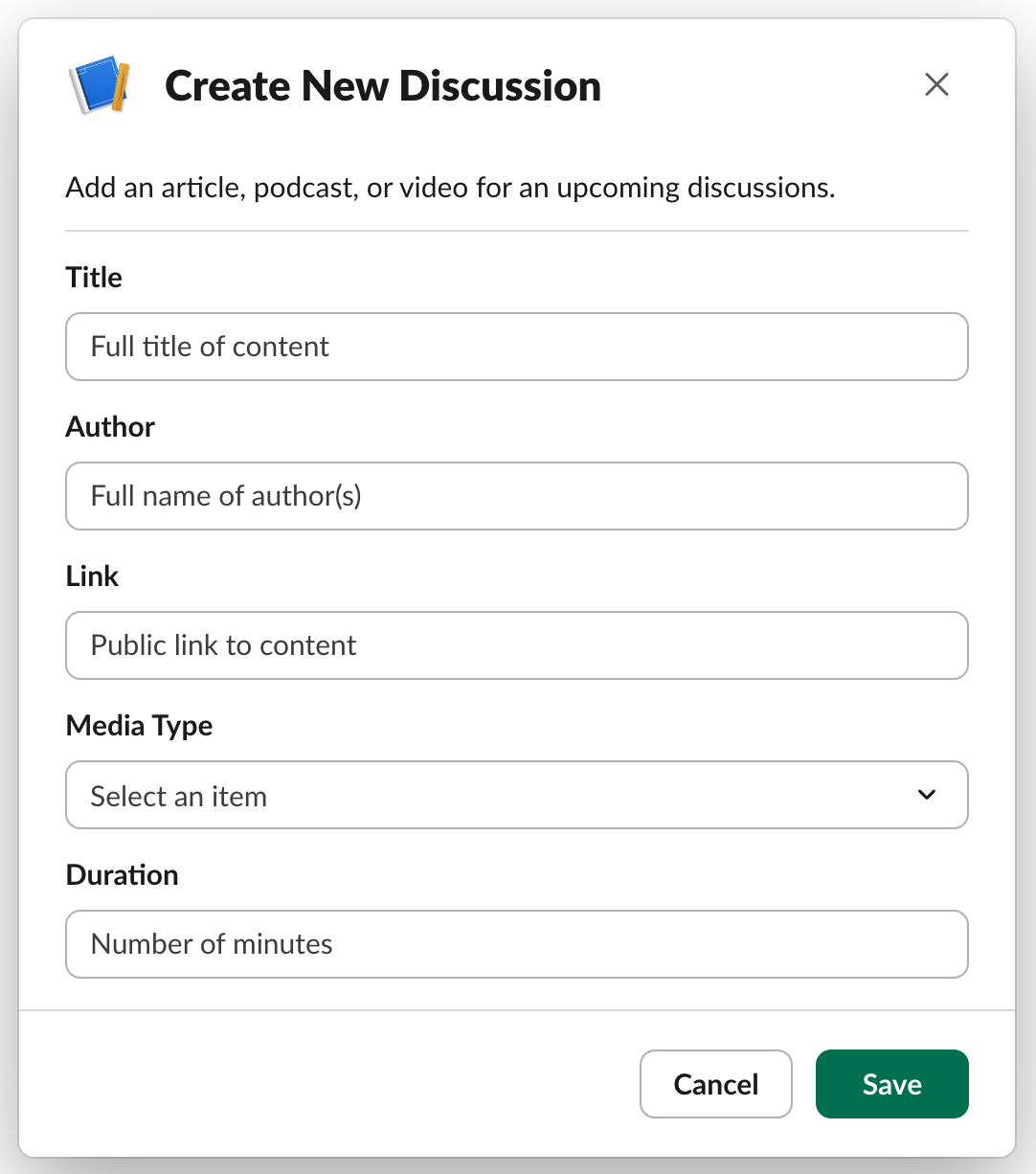 Create New Discussion Modal