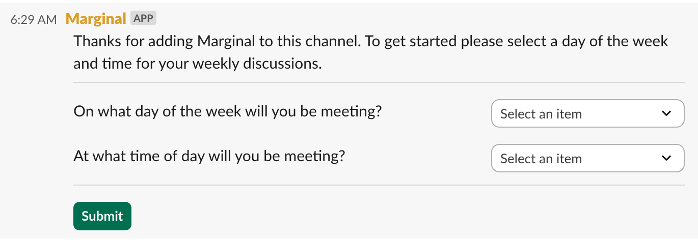 Discussion Series Setup Message